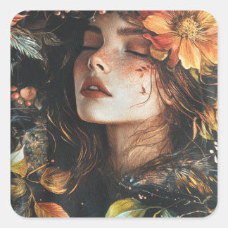 花エレガント芸術的シールデザイン スクエアシール