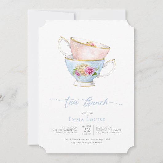 花エレガント茶のブランチ付きフラワーティーカップ 招待状 (正面)