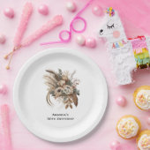 花エレガント葉と羽の誕生日 ペーパープレート (パーティー)
