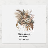 花エレガント葉と羽結婚の スパークリングワインラベル (シングルラベル)