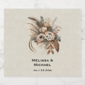 花エレガント葉と羽結婚の スパークリングワインラベル (シングルラベル)