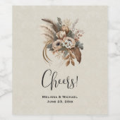 花エレガント葉と羽結婚の ワインラベル (シングルラベル)