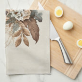花エレガント葉と羽 キッチンタオル (四つ折り)