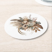 花エレガント葉と羽 ラウンドペーパーコースター (アングル)