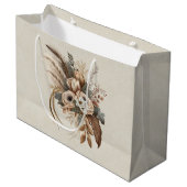 花エレガント葉と羽 ラージペーパーバッグ (正面アングル)