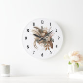 花エレガント葉と羽 ラージ壁時計 (ホーム)