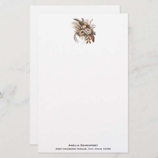 花エレガント葉と羽 便箋 (正面/裏面)