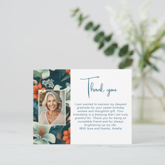 花エレガント葉の模様Photoありがとう ポストカード (スタンド正面)