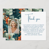 花エレガント葉模様写真誕生日 サンキューカード (正面/裏面)