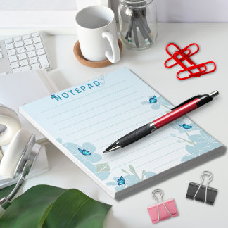 花エレガント蝶の青の背景 ノートパッド