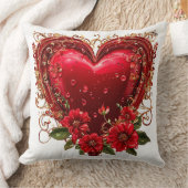 花エレガント赤いハート クッション (ブランケット)