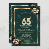 花エレガント金ゴールドフレームスターグリーン65th 招待状 (正面/裏面)
