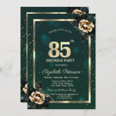 花エレガント金ゴールドフレームスターグリーン85th 招待状 (正面/裏面)