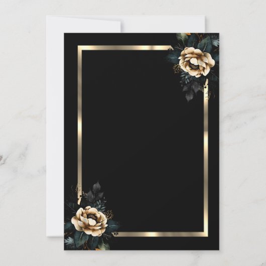 花エレガント金ゴールドフレームブラック75誕生日 招待状 (裏面)