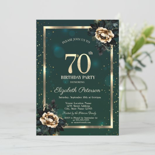 花エレガント金ゴールド枠スターズグリーン70th 招待状 (スタンド正面)