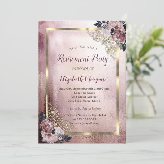 花エレガント金ゴールド額定年 招待状 (スタンド正面)