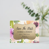 花エレガント金ゴールド | セーブザデート 案内ポストカード (スタンド正面)