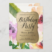 花エレガント金ゴールド | 誕生日パーティーの招待 招待状 (正面/裏面)