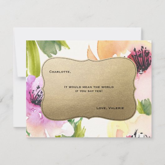 花エレガント金ゴールド Matron of Honor 招待状 (裏面)