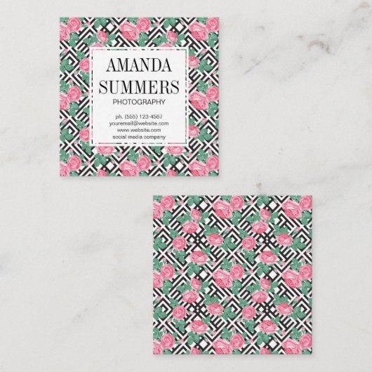 花エレガント類 |幾何学的スタイル スクエア名刺 (正面/裏面)