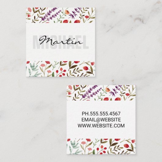 花エレガント飾り模様 スクエア名刺 (正面/裏面)