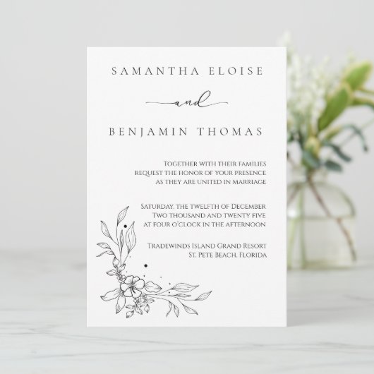 花エレガント黒と白 招待状 (スタンド正面)