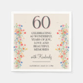 花エレガント60年パーティーフローラ60誕生日 スタンダードカクテルナプキン (正面)