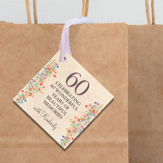 花エレガント60年パーティーフローラ60誕生日 フェイバータグ