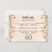 花エレガント60年パーティーフローラ60誕生日 出欠カード (正面)