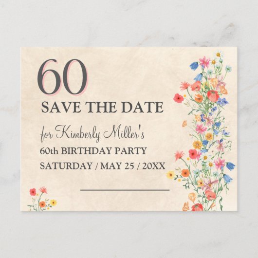 花エレガント60年パーティーフローラ60誕生日 案内ポストカード (正面)