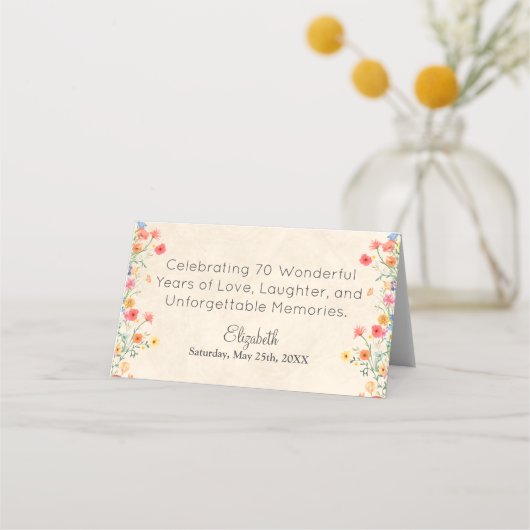 花エレガント70年パーティーフローラ70誕生日 プレイスカード (裏面)