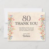花エレガント80年パーティーフローラ80誕生日 サンキューカード (正面)