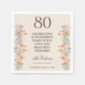 花エレガント80年パーティーフローラ80誕生日 スタンダードカクテルナプキン (正面)