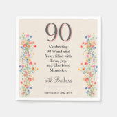 花エレガント90年パーティーフローラ90誕生日 スタンダードカクテルナプキン (正面)