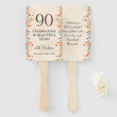 花エレガント90年パーティーフローラ90誕生日 ハンドファン (正面&裏面)