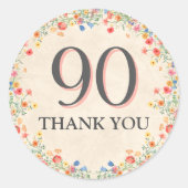 花エレガント90年パーティーフローラ90誕生日 ラウンドシール (正面)