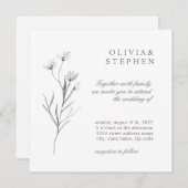 花エレガント。シンプルフォーマル結婚白黒 招待状 (正面/裏面)