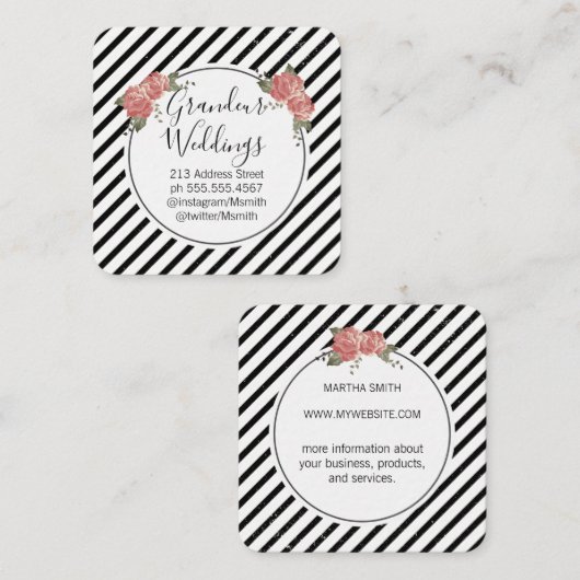 花エレガント/ヴィンテージ スクエア名刺 (正面/裏面)