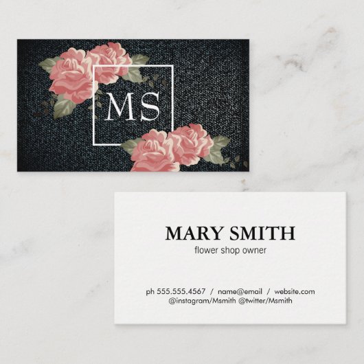 花エレガント/布のテクスチャ 名刺 (正面/裏面)