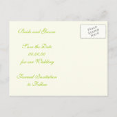 花オレンジのライムグリーン結婚式を保存する日付 案内ポストカード (裏面)