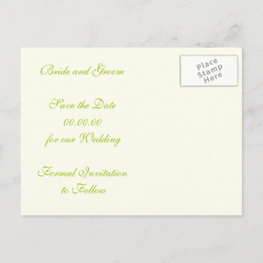 花オレンジのライムグリーン結婚式を保存する日付 案内ポストカード (裏面)