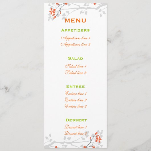 花オレンジライムグリーン結婚のメニューカード メニュー (裏面)