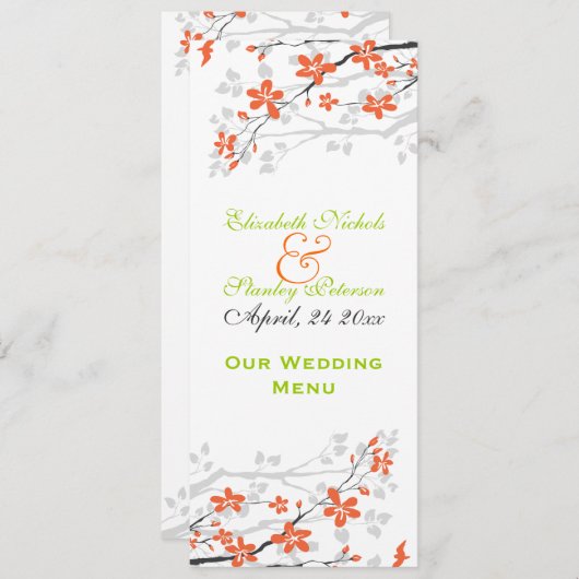 花オレンジライムグリーン結婚のメニューカード メニュー (正面/裏面)