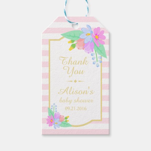 花オンピンク赤ちゃんシャワーありがとうギフトラベル ギフトタグ (正面)