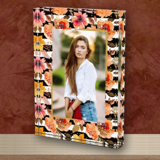 花オン白黒ストライプ金ゴールドドットカスタム フォトブロック