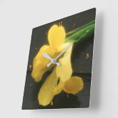 花オン石板 スクエア壁時計 (傾斜)