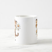 花カスタムを持つ微笑み虎 コーヒーマグカップ (中央)