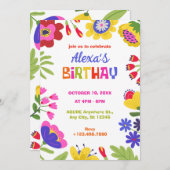 花カラフルおもしろい誕生日 招待状 (正面/裏面)