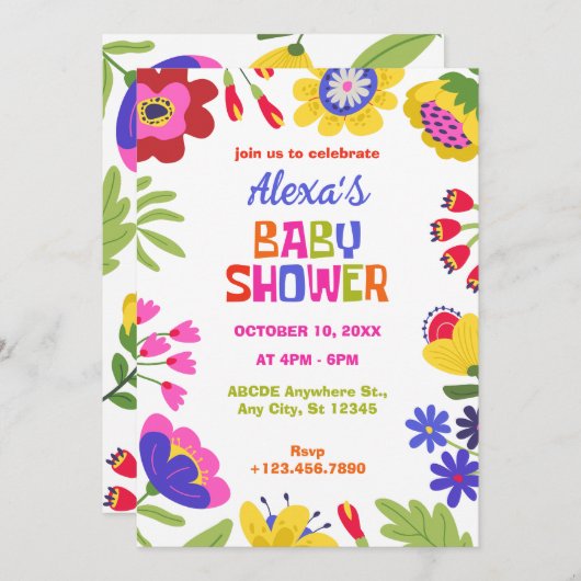 花カラフルおもしろい 招待状 (正面/裏面)