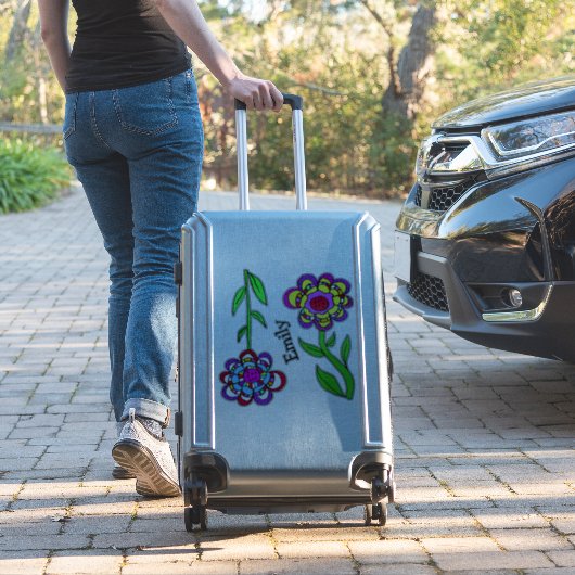 花カラフルお洒落と名前のシール シール (スーツケースインサイチュ)